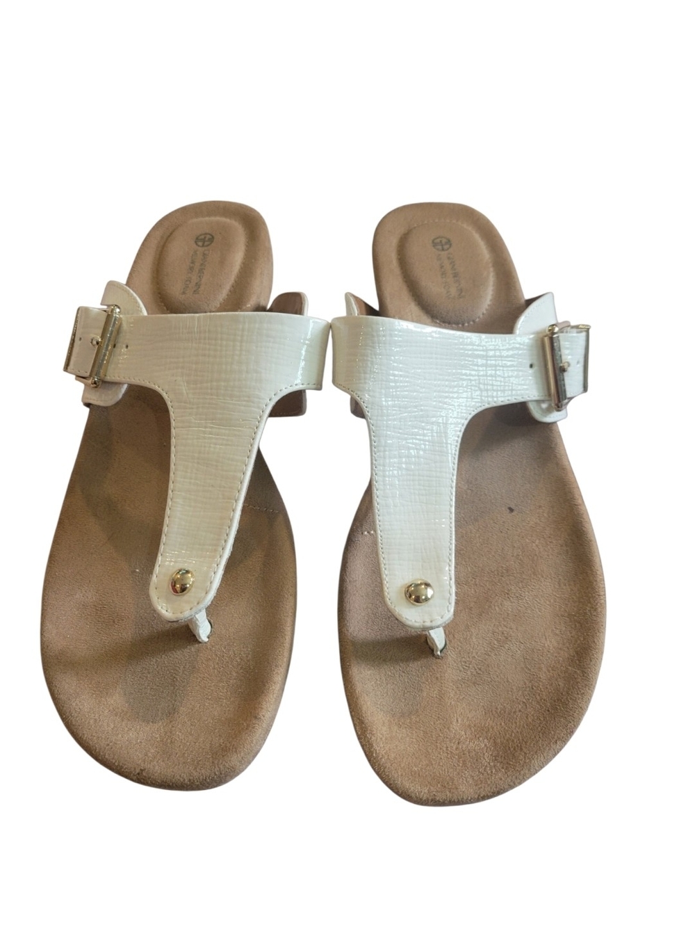 White Thong Sandal with Gold Accent - Women